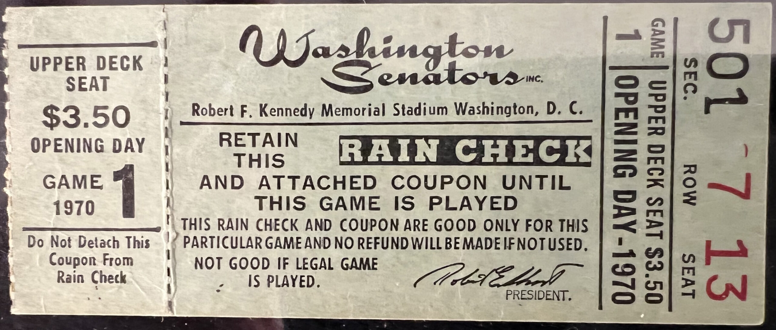 Ticket Stub from Opening day 1970